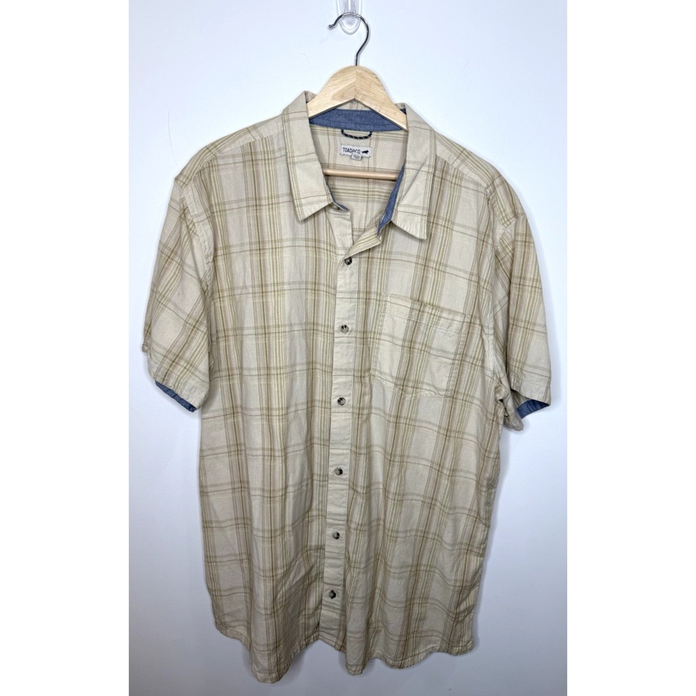 Toad & Co‎ Button Up Shirt Mens XXL Airscape Tan Plaid Outdoor Organic Camp 2XL